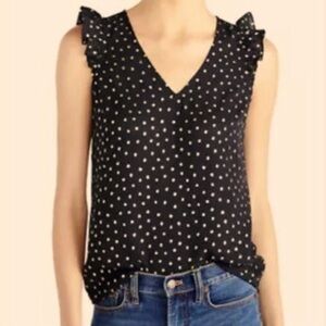 J. Crew pullover blouse ruffle cap sleeve black gold dot 8